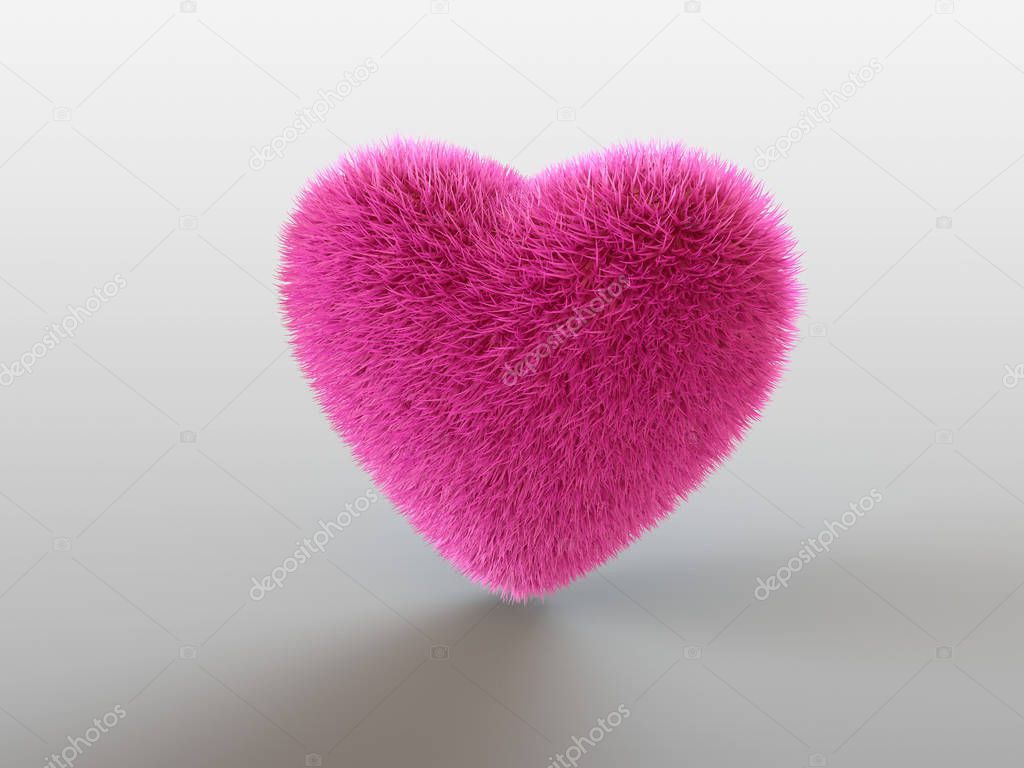 Heart from red fur. Valentine's Day. 3d render illustration isolated over white