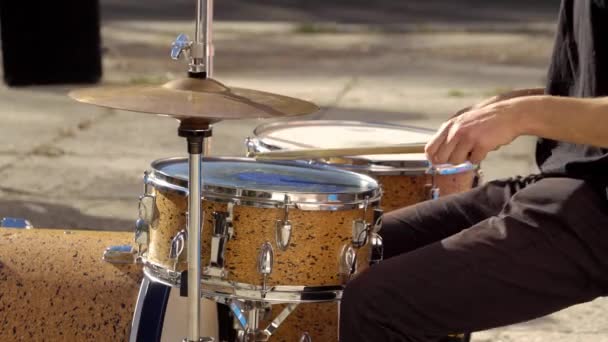 Playing Drums Beautiful Sunny Day — Stock Video