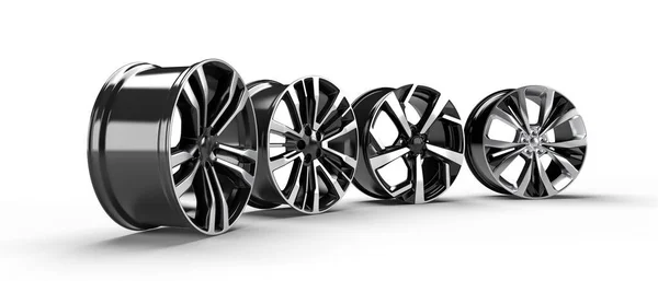 Quatro discos de carro em um fundo branco. Ilustração de renderização 3D . — Fotografia de Stock