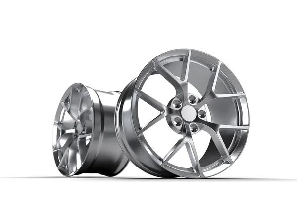 Zilver gesmeed legering auto velg. 3D weergave illustratie. — Stockfoto