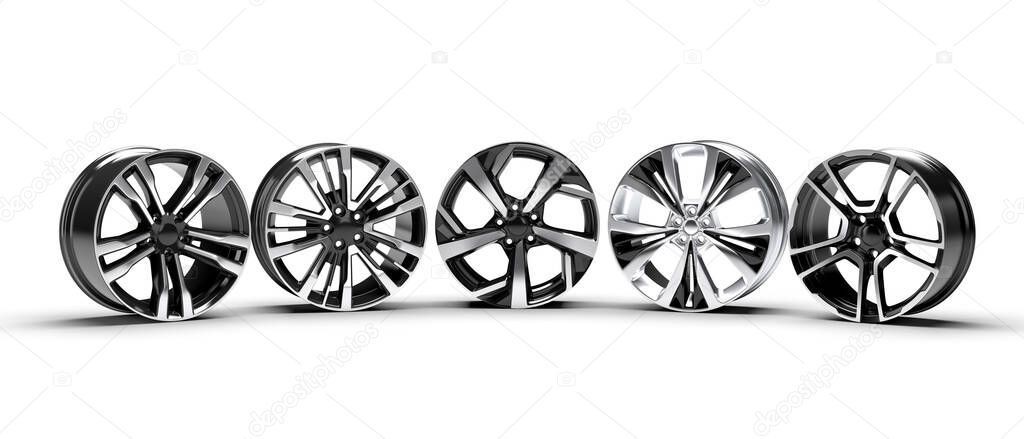 five car disc on a white background. 3D rendering illustration.