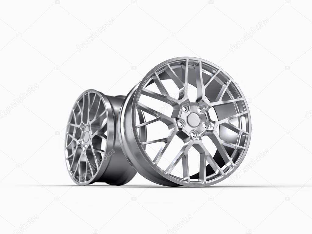 forged car rim isolated on white background. 3D rendering illustration.