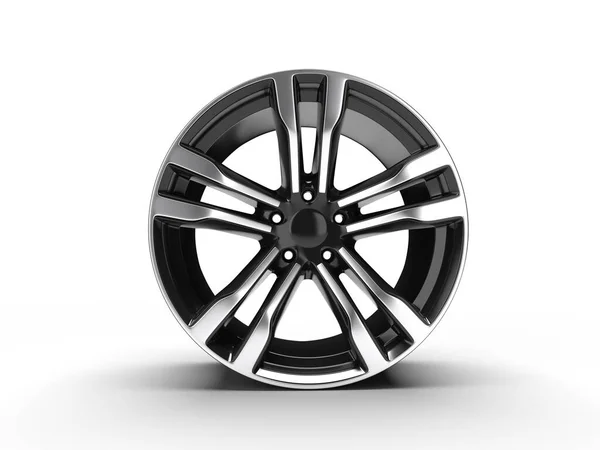 Черный автомобиль легированного колеса, изолированные на белом фоне 3D рендеринга иллюстрации. — стоковое фото