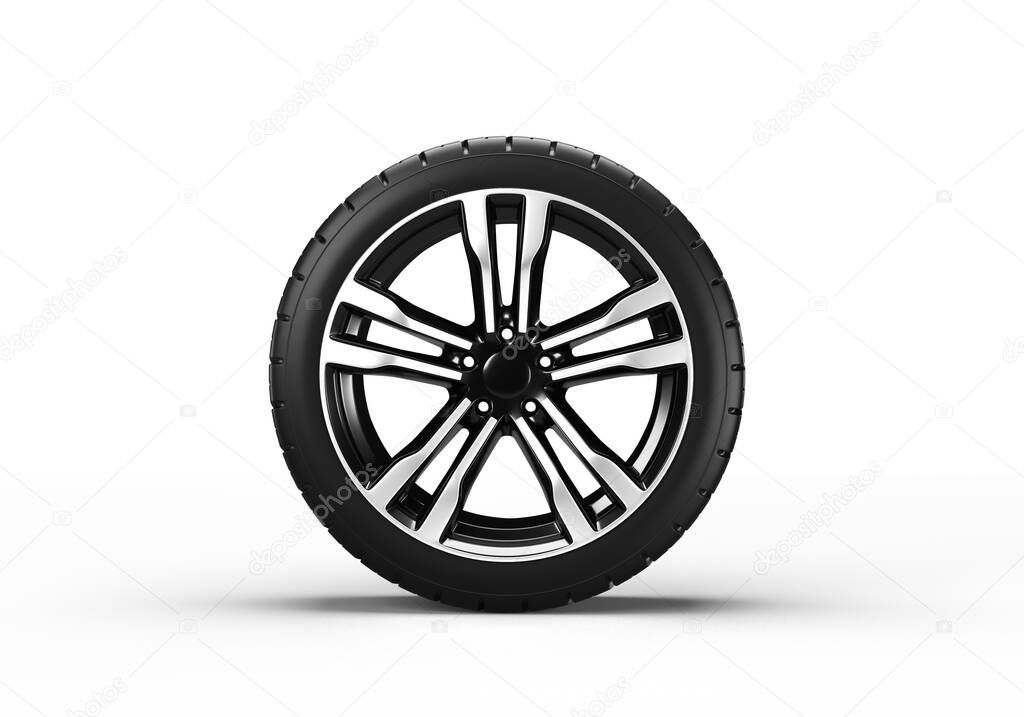 car wheel isolated on white background. 3D rendering illustration.