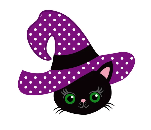 私の最初のハロウィーン 魔女の帽子の素敵な子猫 — ストックベクタ