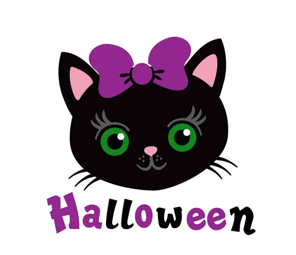 Primer Halloween Hermoso Gatito Con Lazo Púrpura — Vector de stock