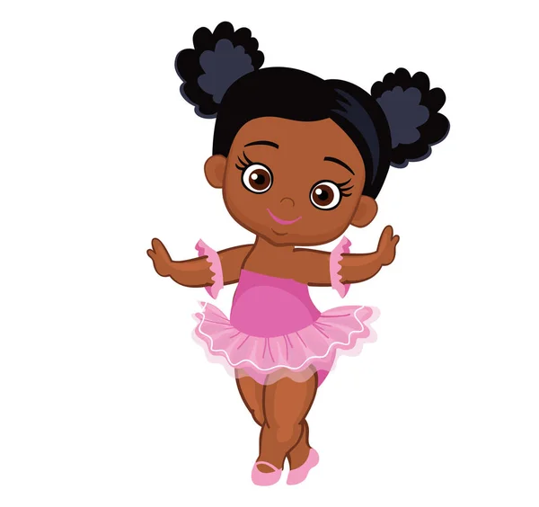 Vector Söt Liten Baby African American Ballerina Tutu Klänningar Vektorillustration — Stock vektor