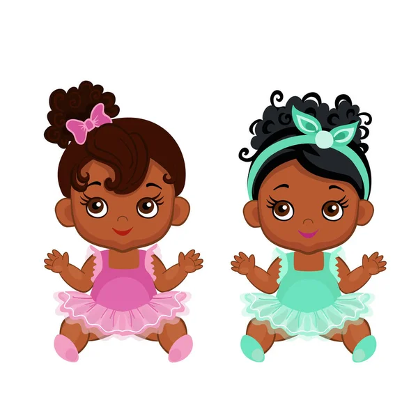 Vector Schattige Kleine Baby African American Ballerina Tutu Jurken Vectorillustratie — Stockvector