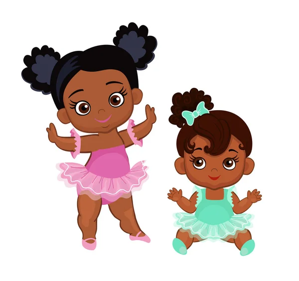 Vector Pequeno Bebê Bonito Bailarinas Afro Americanas Vestidos Tutu Ilustração Gráficos Vetores