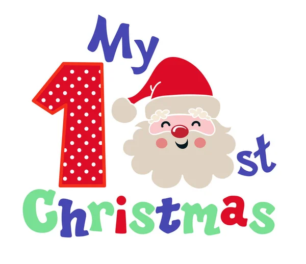 我的第一个圣诞节 圣诞老人的滑稽面孔 在白色背景上隔离的矢量插图 矢量图形