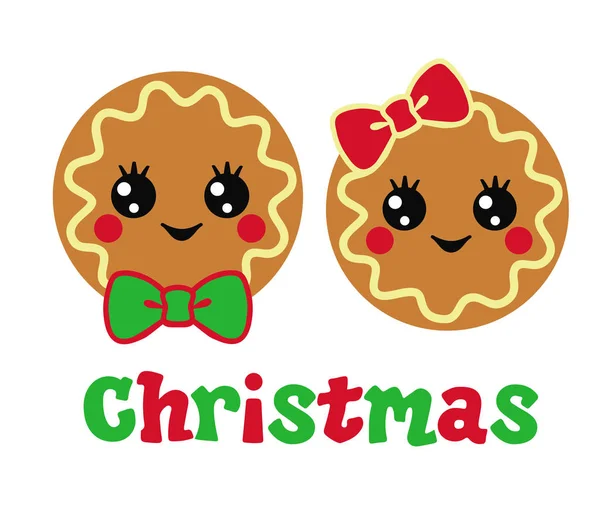 Dos Lindas Galletas Navidad Con Caras Graciosas Niño Niña — Vector de stock