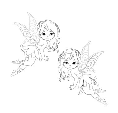 Uçuş Isolated beyaz arka plan üzerinde güzel peri boyama. Beyaz arka plan üzerinde izole vektör çizim.