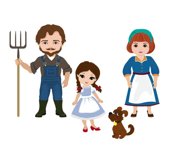 Ilustração Dorothy Sua Família Tio Henry Tia Juntos — Vetor de Stock