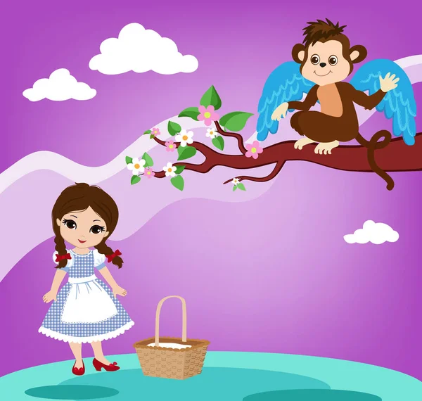  Dorothy ve Emerald City harika bir gökyüzü arka plan üzerinde karakter çizimi.