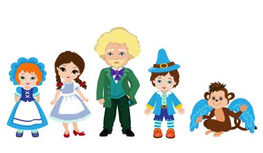 Dorothy ve Emerald City karakter çizimi. Uçan maymun ve ufaklıklar Sihirbazı. 