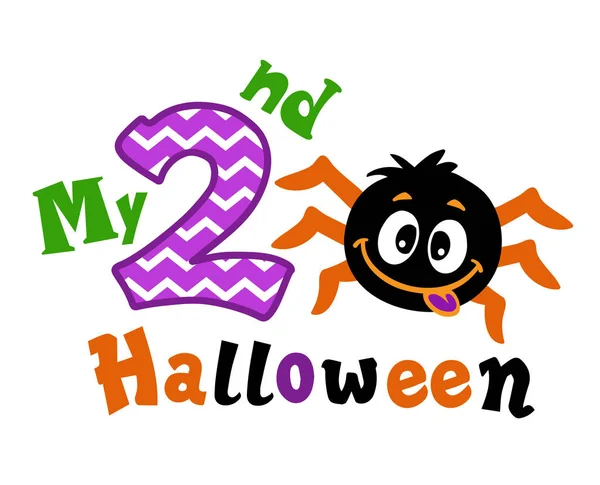 Mon Deuxième Halloween Araignée Joyeuse Montre Langue Illustration Vectorielle Isolée — Image vectorielle