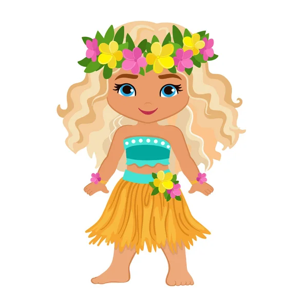 Linda Chica Dibujos Animados Traje Tradicional Bailarina Hawaiana Ilustración Vectorial Ilustraciones de stock libres de derechos