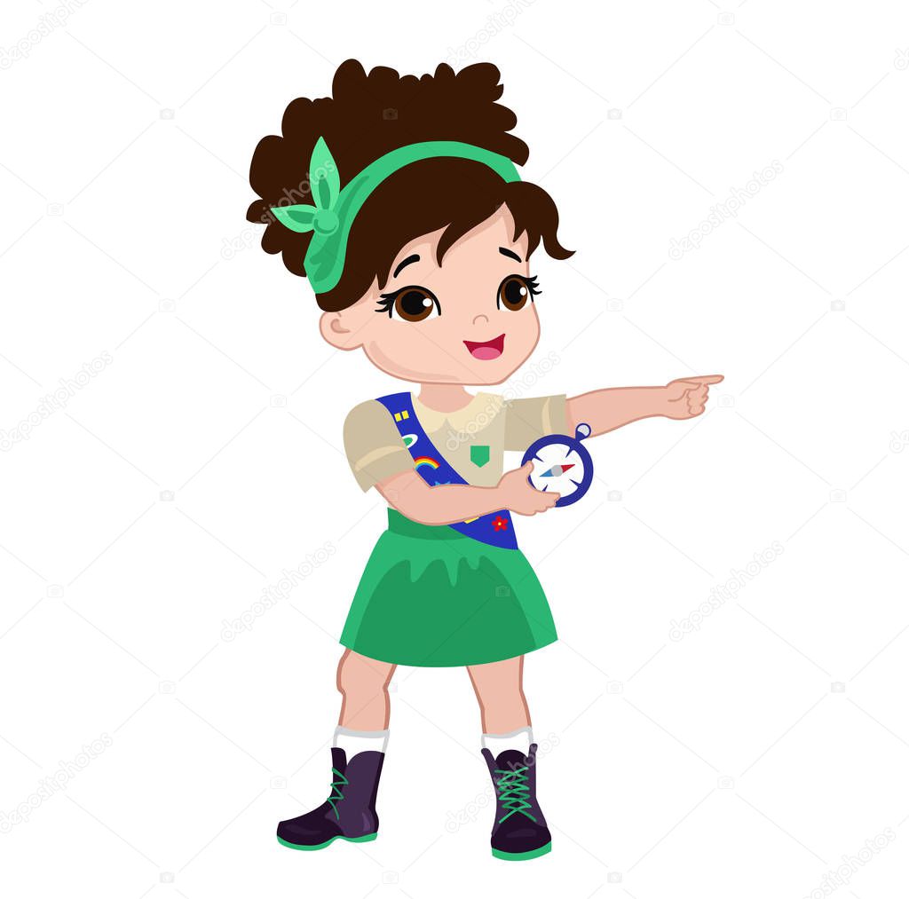 Girl scout found a direction guided by a compass.