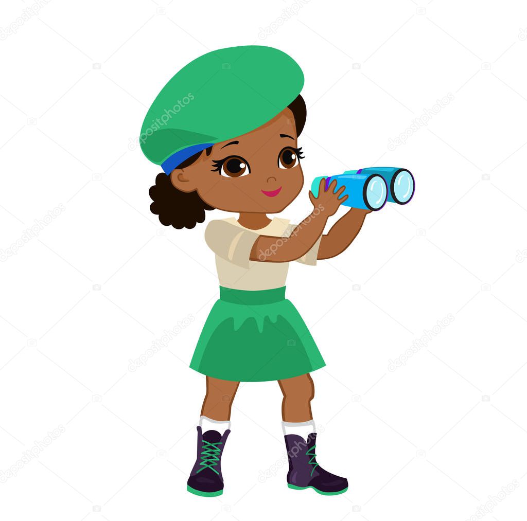 Girl scout looking through binoculars.