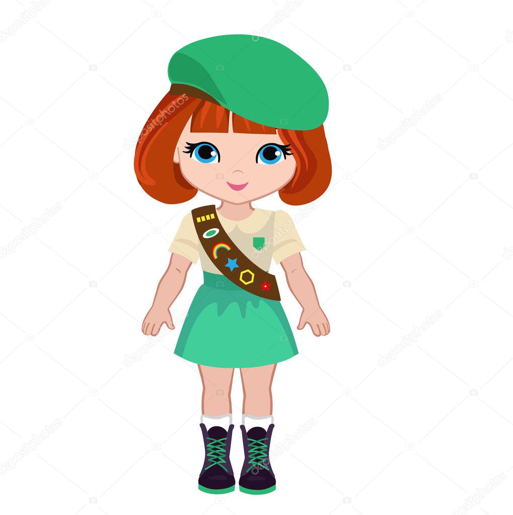 Junior scout girl, explorer girls, Camping Digital Kids.