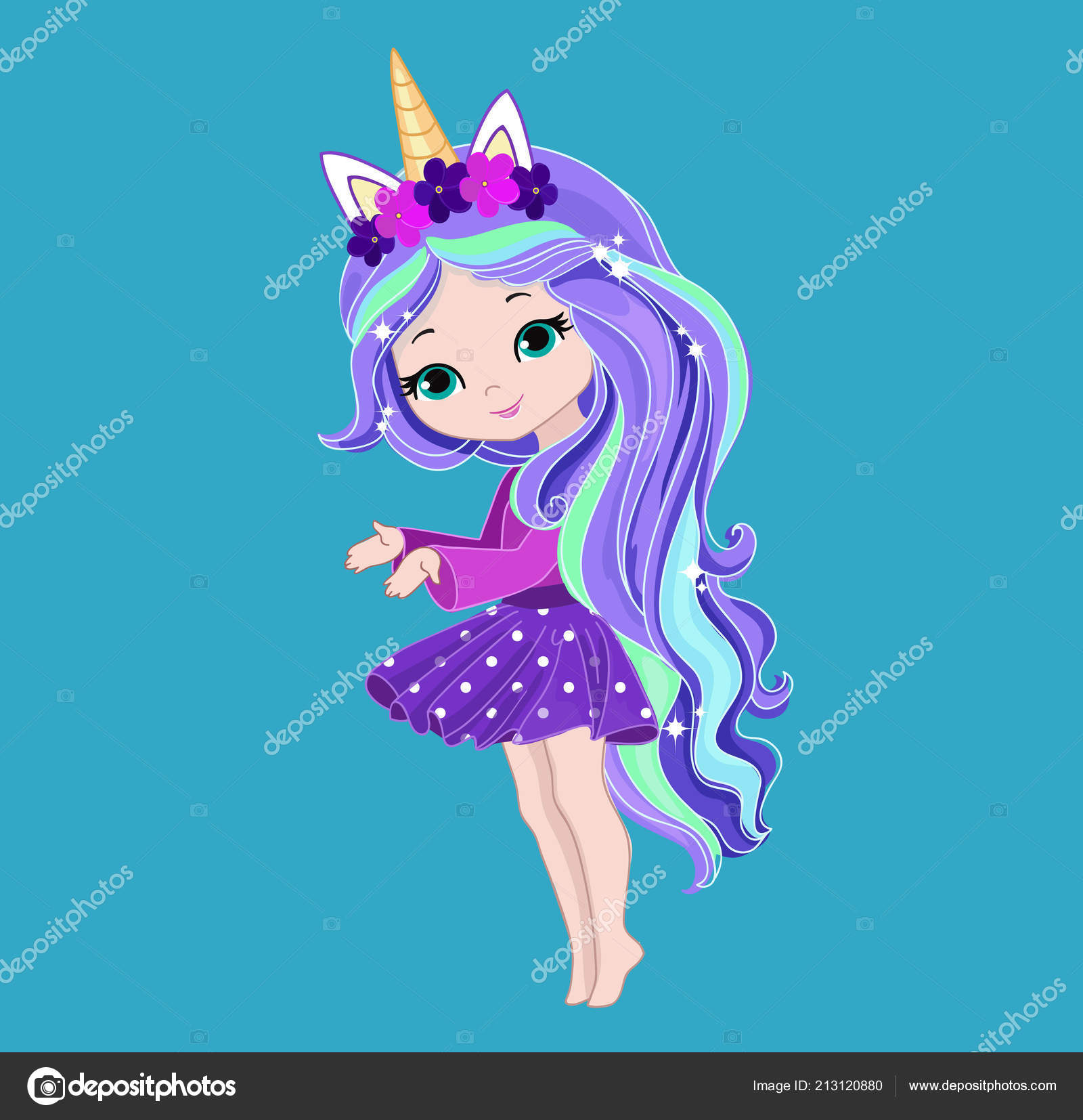 Illustration Cute Unicorn Girl Stock Vector by ©Sandylevtov 213120880