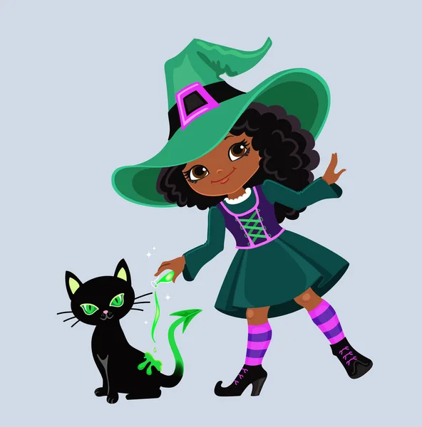 Bruxa bonita do anime segurando o gato preto. cabelo ruivo