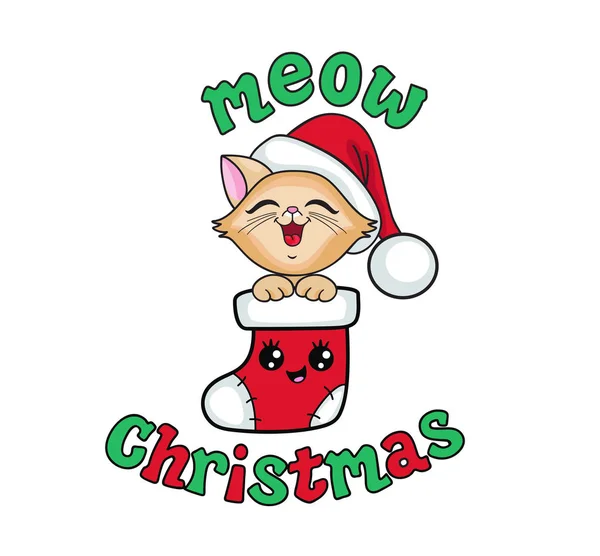 Lindo Gatito Una Media Navidad Primera Navidad Ilustración Vectorial Aislada — Archivo Imágenes Vectoriales