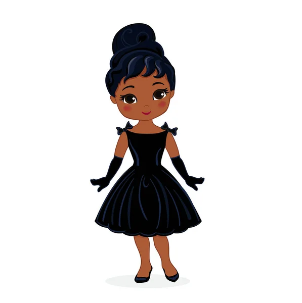 Красивая Ретро Женщина Маленьком Черном Платье Перчатках Векторный Набор Икон — стоковый вектор
