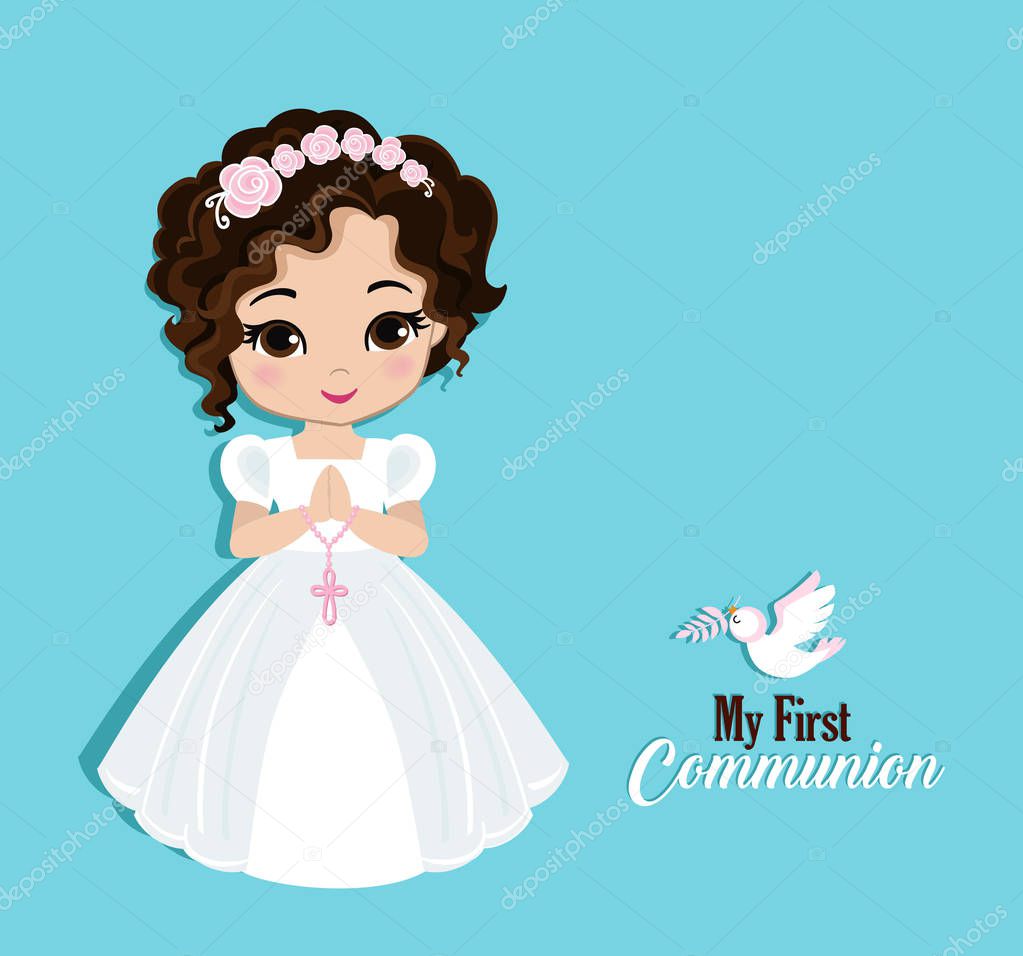 Set of design elements for First Communion for girls.