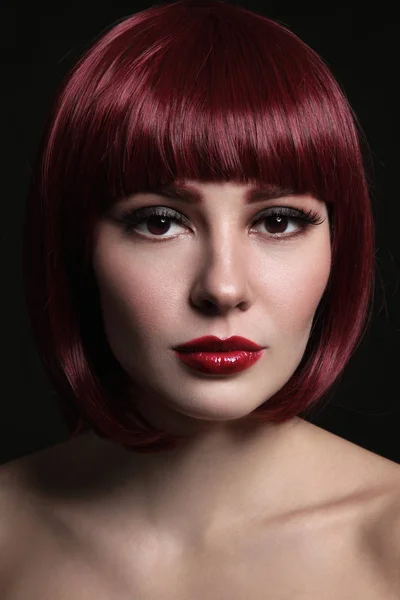 Portrait Young Beautiful Red Haired Girl Bob Haircut Stylish Make — Stock Photo, Image