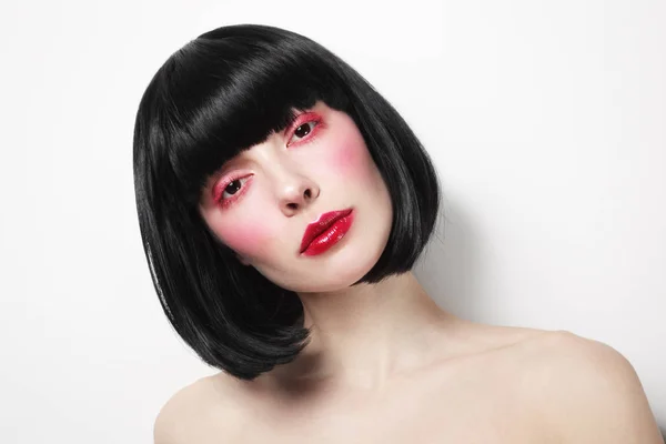 Young beautiful woman with fancy make-up and bob haircut — 스톡 사진