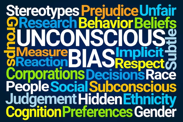 Inconsciente Bias Word Cloud Fundo Azul — Fotografia de Stock