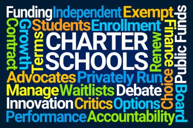 Charter okulları bulut mavi arka plan üzerinde kelime.