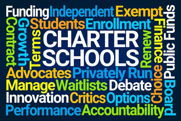 Charter Schools Word Cloud Sur Fond Bleu — Photo