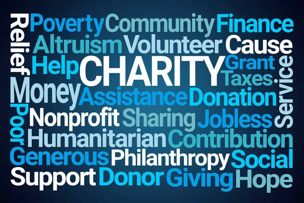 Charity Word Cloud Sfondo Blu — Foto Stock