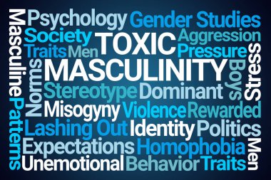 Toxic Masculinity Word Cloud on Blue Background clipart