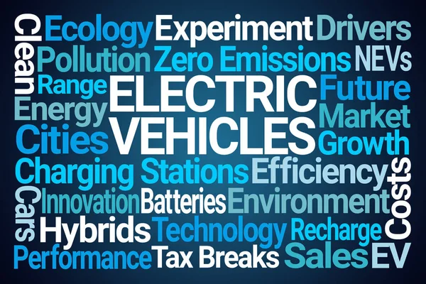 Electric Vehicles Word Cloud Blue Background — Stock Photo, Image