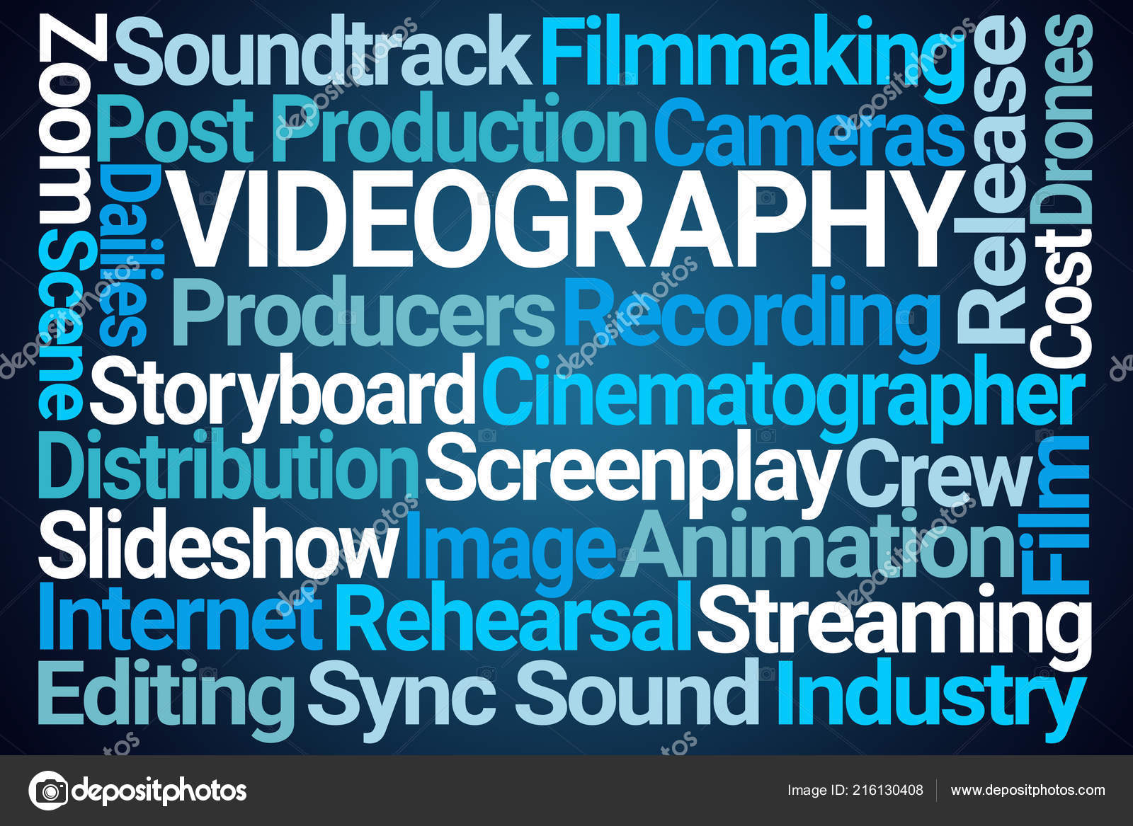 Videography Word Cloud Blue Background Stock Photo by ©ventanamedia