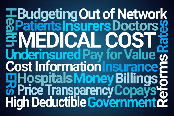 Arztkosten Wort Wolke Auf Blauem Hintergrund — Stockfoto