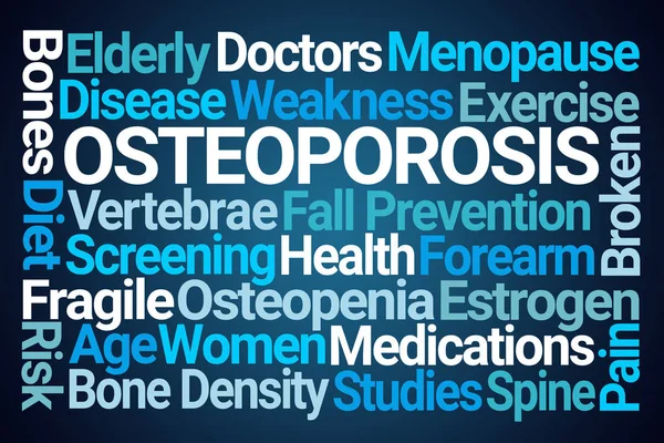 Osteoporosis Nube Palabras Sobre Fondo Azul — Foto de Stock