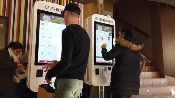 Valencia Spain January 2019 Mcdonald Customers Ordering Food Kiosk Mcdonald — Stock Video