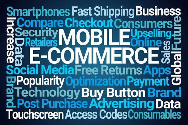 Mobile Ecommerce Word Cloud Blue Background — Stock Photo, Image