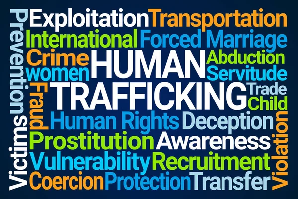 Menschenhandel Wortwolke Auf Blauem Hintergrund — Stockfoto