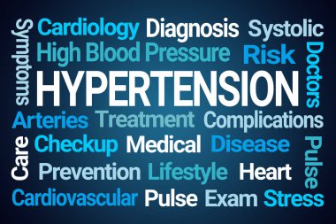 Hipertansiyon Word bulut mavi zemin üzerine