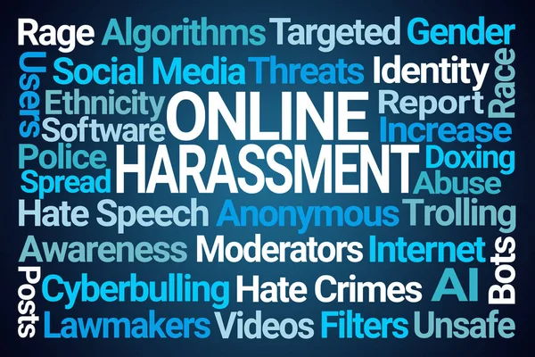 Online Harassment Word Cloud Blue Background — Stock Photo, Image