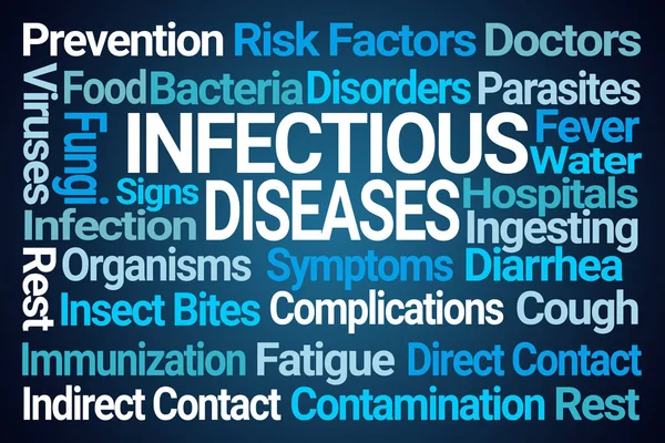 Infectieziekten Word Cloud Blauwe Achtergrond — Stockfoto