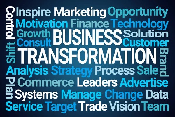 Business Transformatie Word Cloud Blauwe Achtergrond — Stockfoto