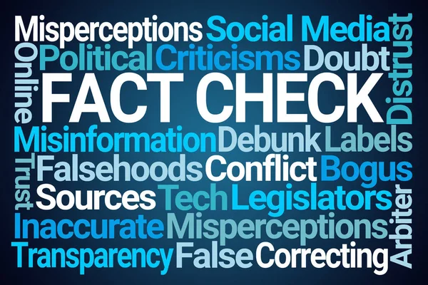 Fact Check Word Cloud Blue Background — Stock Photo, Image