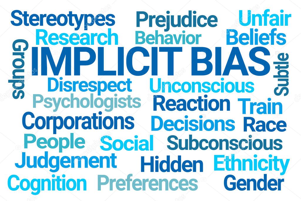 Implicit Bias Word Cloud on White Background