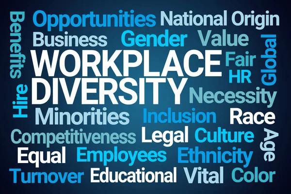 Lugar Trabajo Diversidad Word Cloud Sobre Fondo Azul — Foto de Stock